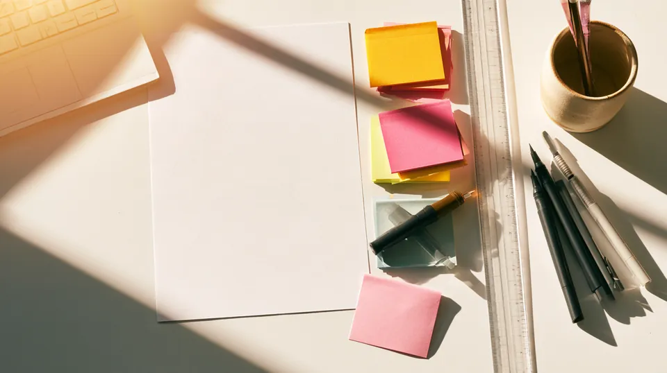 Flat lay of colorful sticky-note index tabs, a ruler and markers representing the Tripoint Lending sitemap